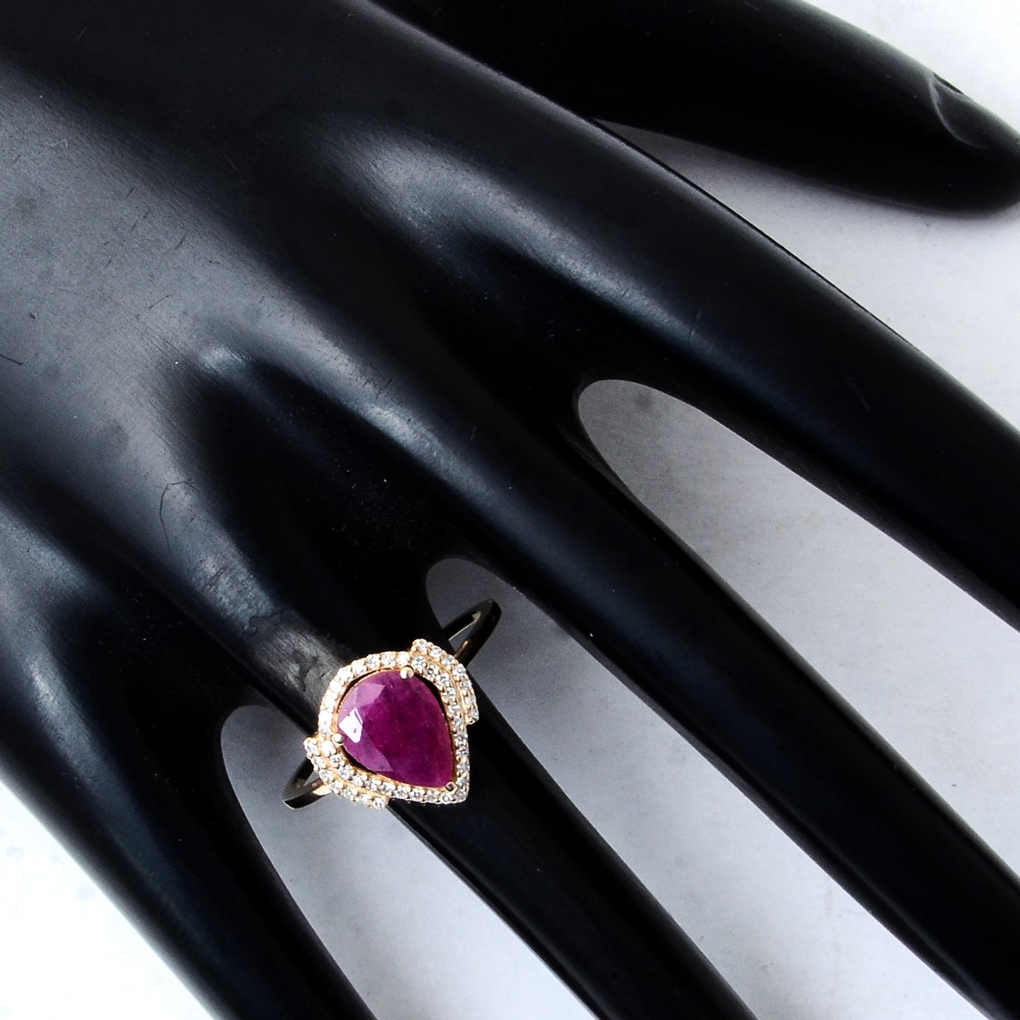 1.16 Ct Pear Mixed Cut Natural Corundum Ruby 14K Gold Ring