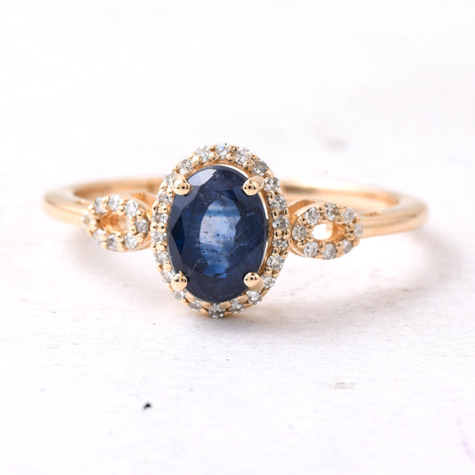 1.39 Ct Oval Mixed Cut Natural Sapphire 14K Gold Ring