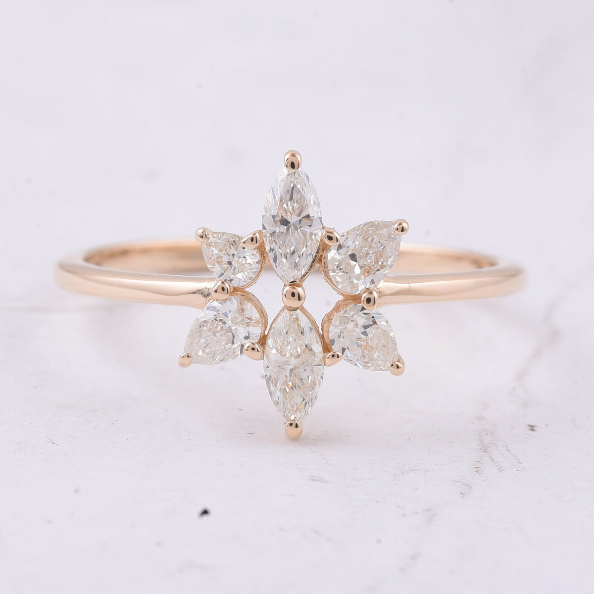 0.58 Ct Marquise, Pear Natural Diamond 14K Gold Ring