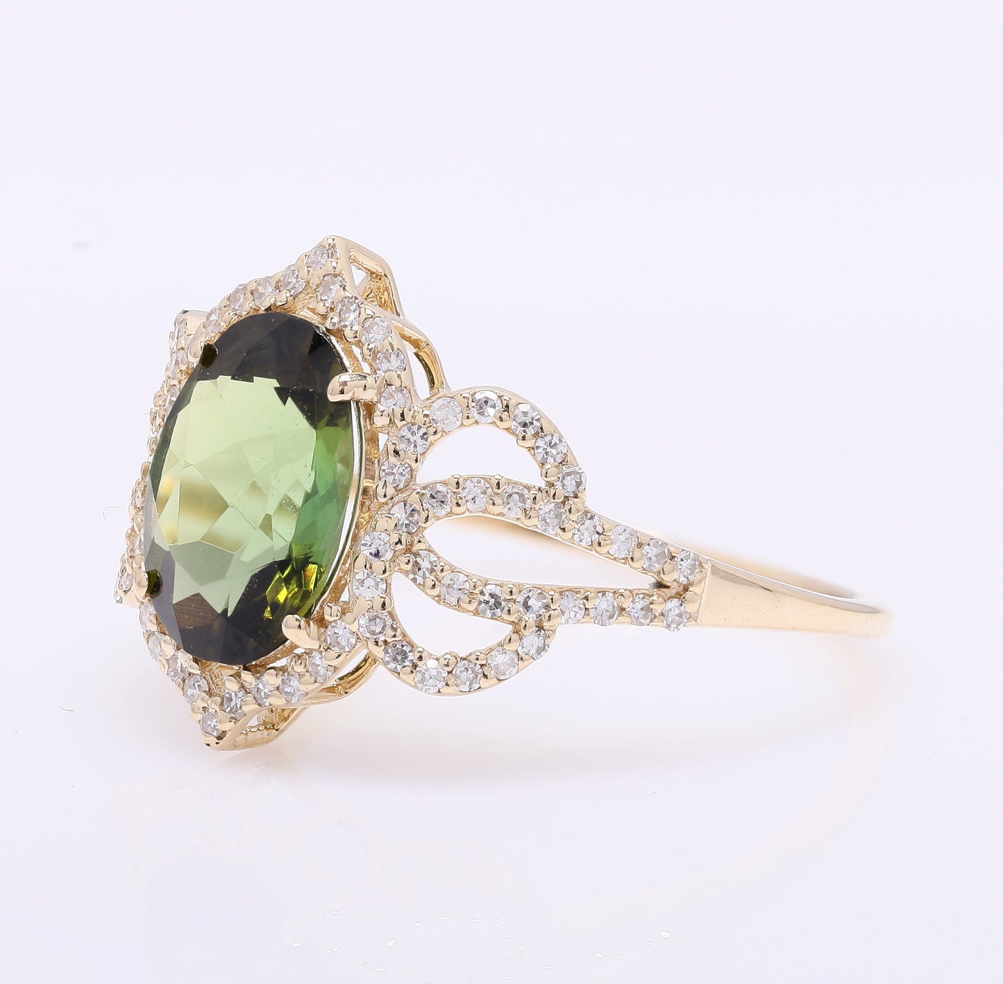 1.90 Ct Oval Mixed Cut Natural Tourmaline 14K Gold Ring