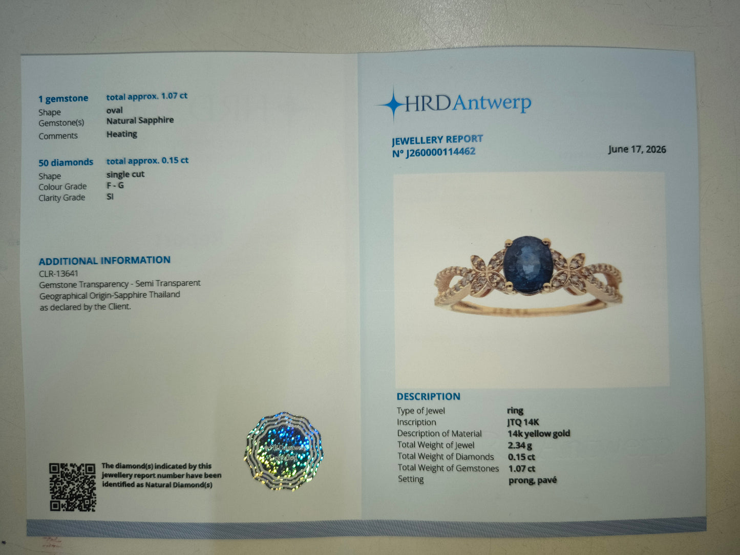 1.22 Ct Oval Natural Sapphire 14K Gold Ring