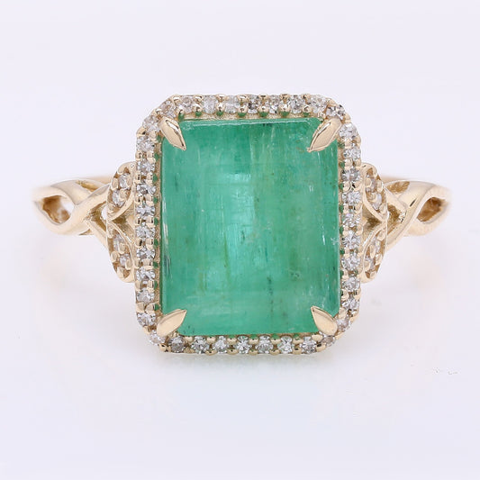 3.81 Ct Octagon Step Cut Natural Emerald 14K Gold Ring