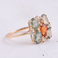 3.14 Ct Pear, Oval Natural Multi Coloured Sapphire 14K Gold Ring