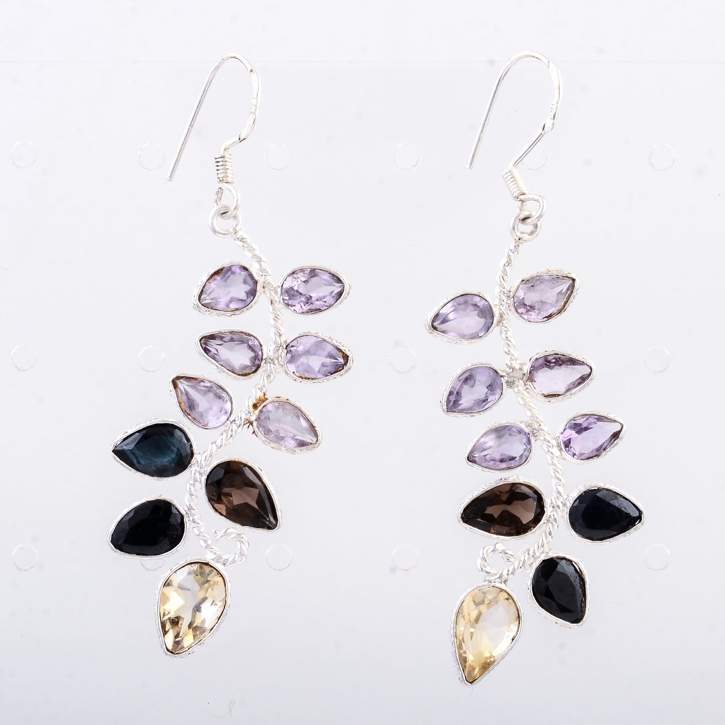 10.18 Ct Citrine, Sapphire 925 Sterling Silver Earrings