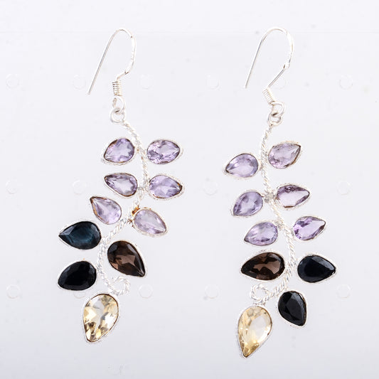 10.18 Ct Citrine, Sapphire 925 Sterling Silver Earrings