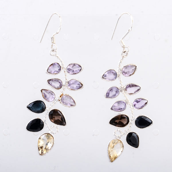 10.18 Ct Citrine, Sapphire 925 Sterling Silver Earrings