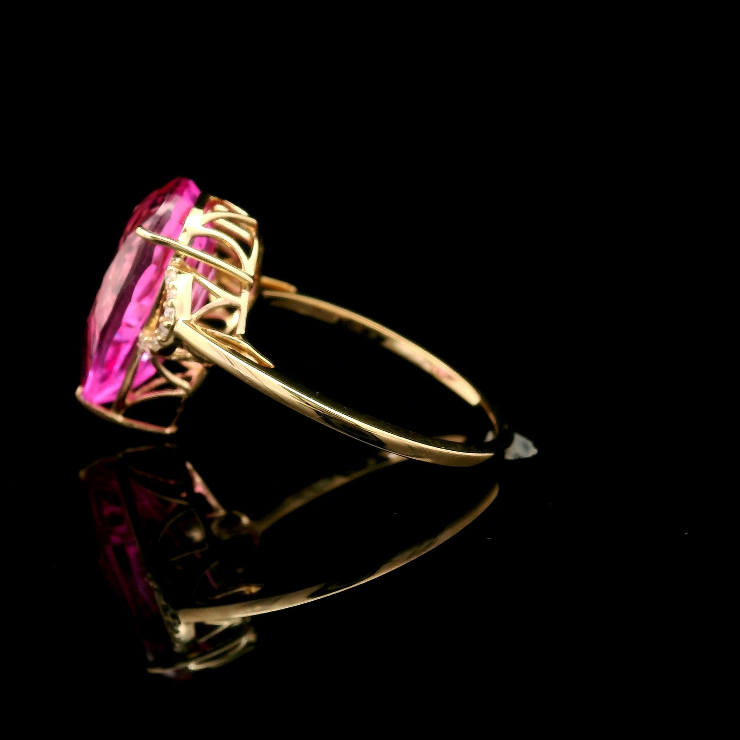 6.92 Ct Pear Mixed Cut Lab Grown Pink Sapphire 14K Gold Ring