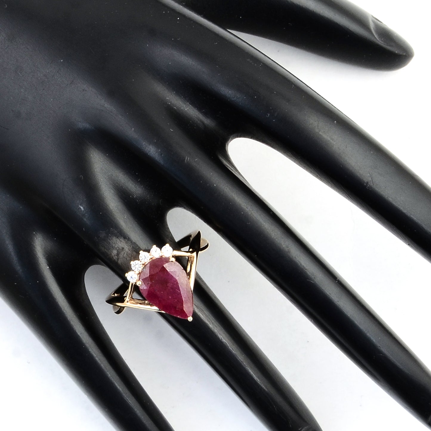 3.36 Ct Pear Ruby 14K Gold Ring