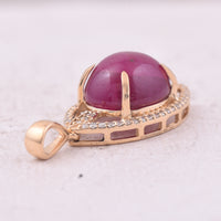 6.89 Ct Oval Cabochon Cut Natural Ruby 14K Gold Pendant