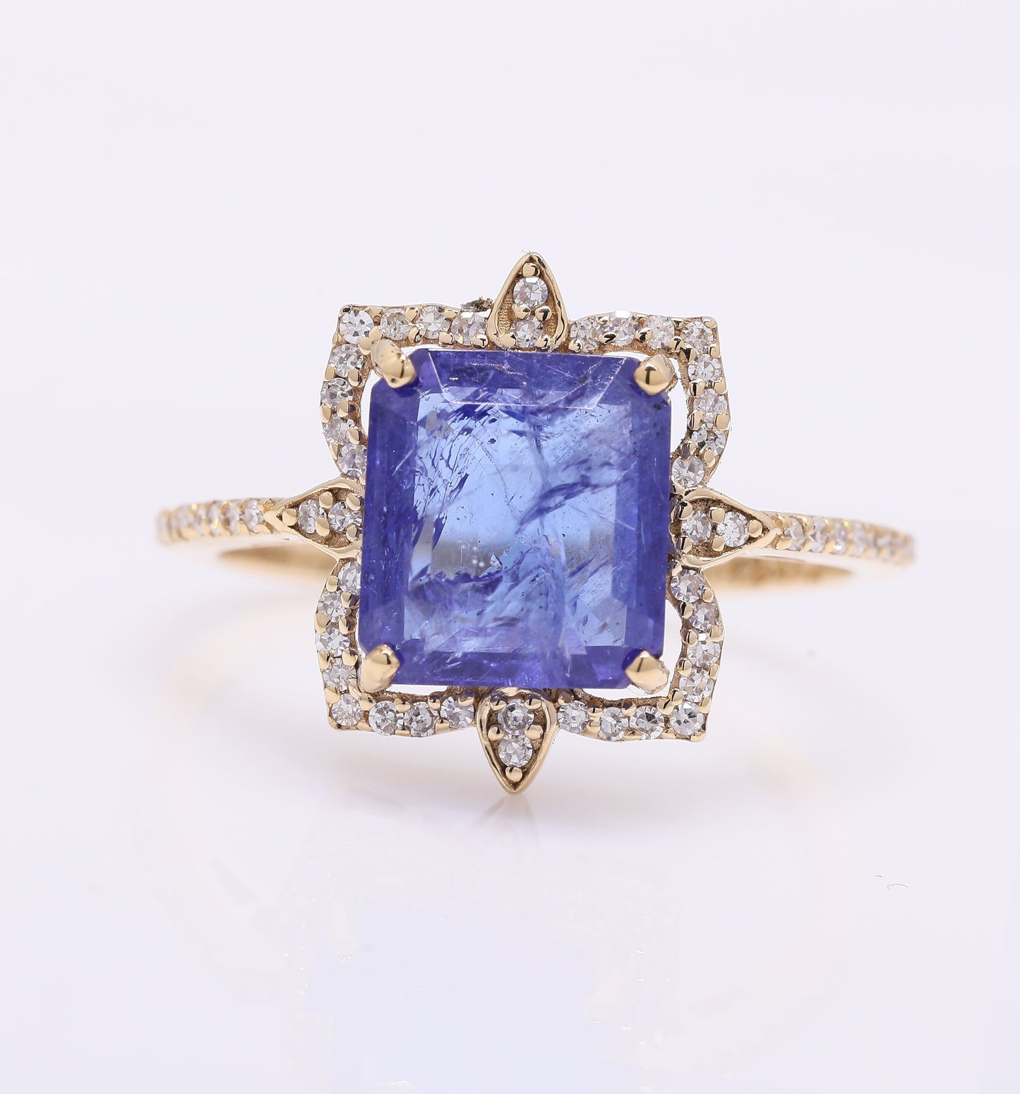 3.84 Ct Octagon Step Cut Natural Tanzanite 14K Gold Ring