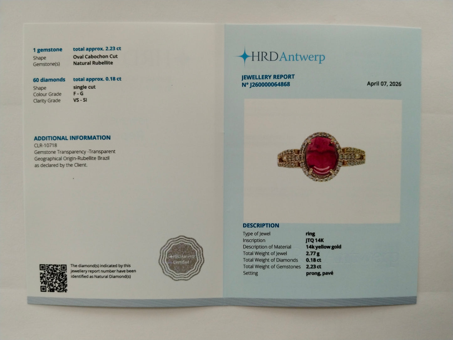 2.41 Ct Oval Cabochon Cut Natural Rubellite 14K Gold Ring