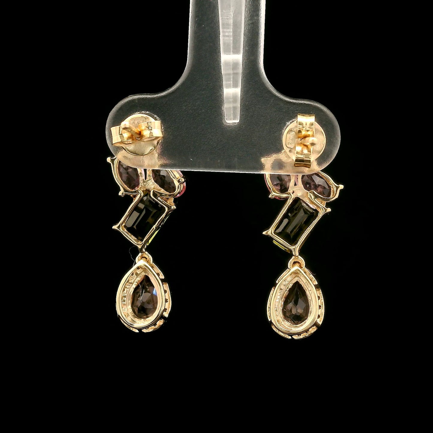 3.17 Ct Pear Multi Tourmaline 14K Gold Earrings