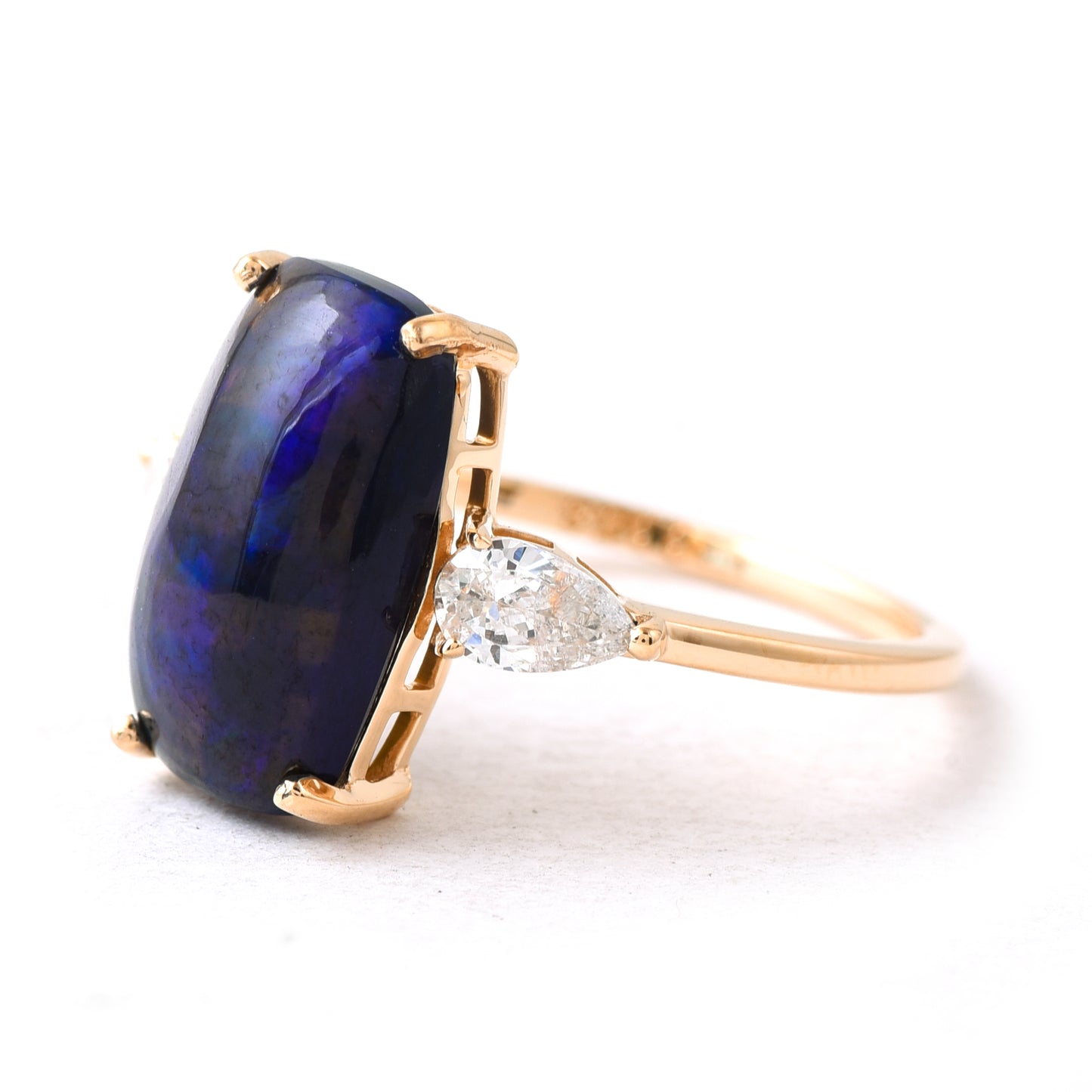 2.83 Ct Cushion Black Opal 14K Gold Ring
