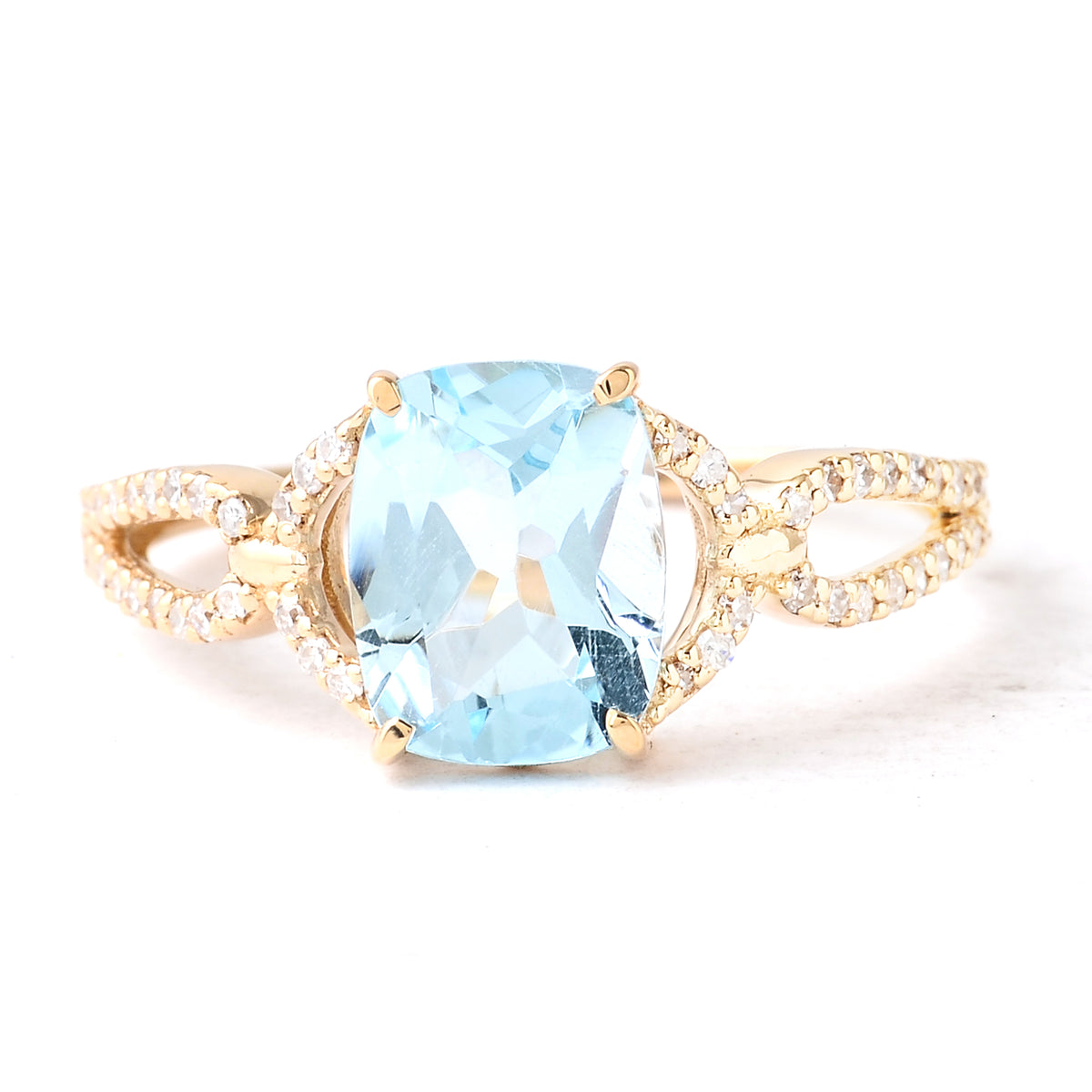 2.16 Ct Cushion Mixed Cut Natural Blue Topaz 14K Gold Ring