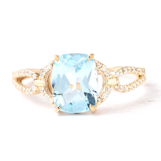 2.16 Ct Cushion Mixed Cut Natural Blue Topaz 14K Gold Ring