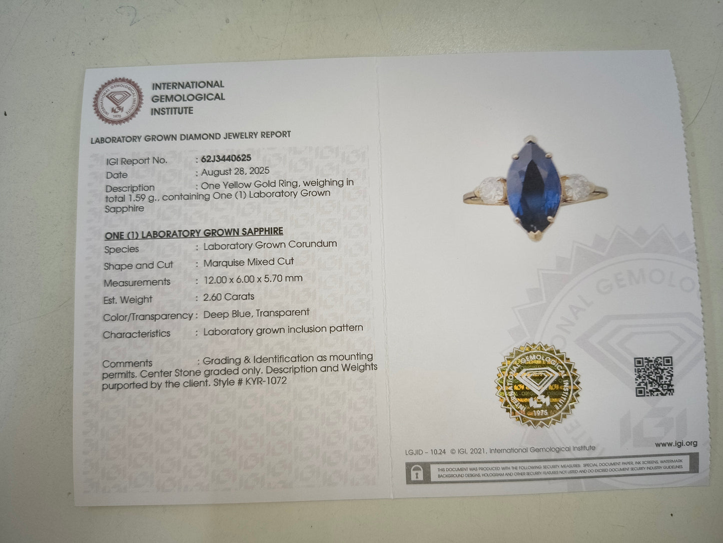 2.84 Ct Marquise Mixed Cut Lab Grown Sapphire 14K Gold Ring