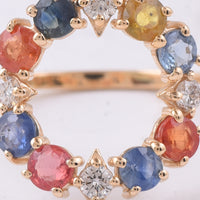 1.35 Ct Round Natural Multi-Coloured Sapphire 14K Gold Ring