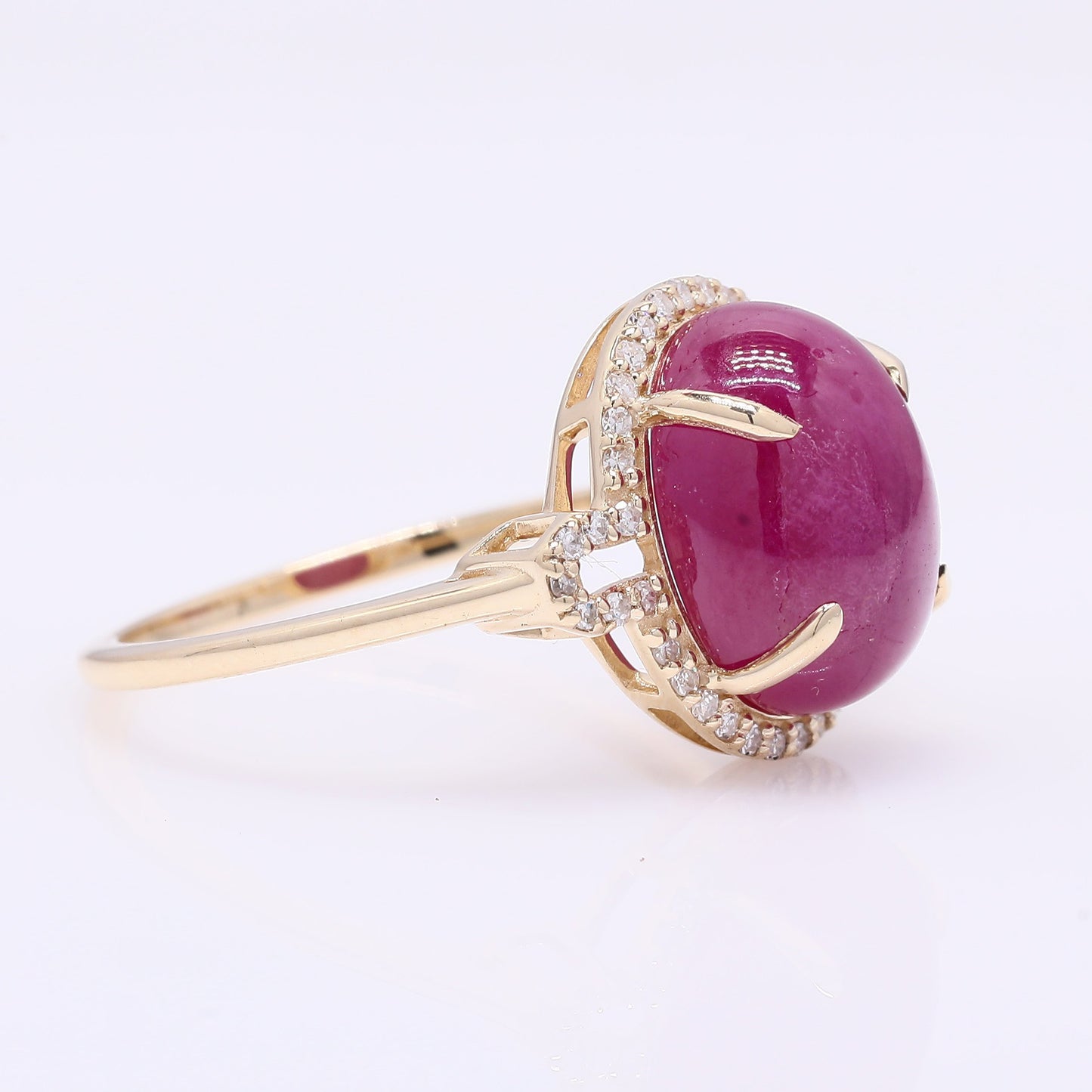6.60 Ct Oval Cabochon Cut Natural Ruby 14K Gold Ring