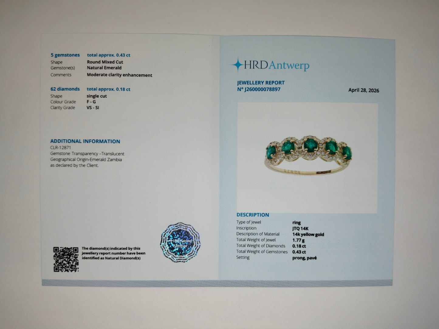 1.08 Ct Round Mixed Cut Natural Emerald 14K Gold Ring