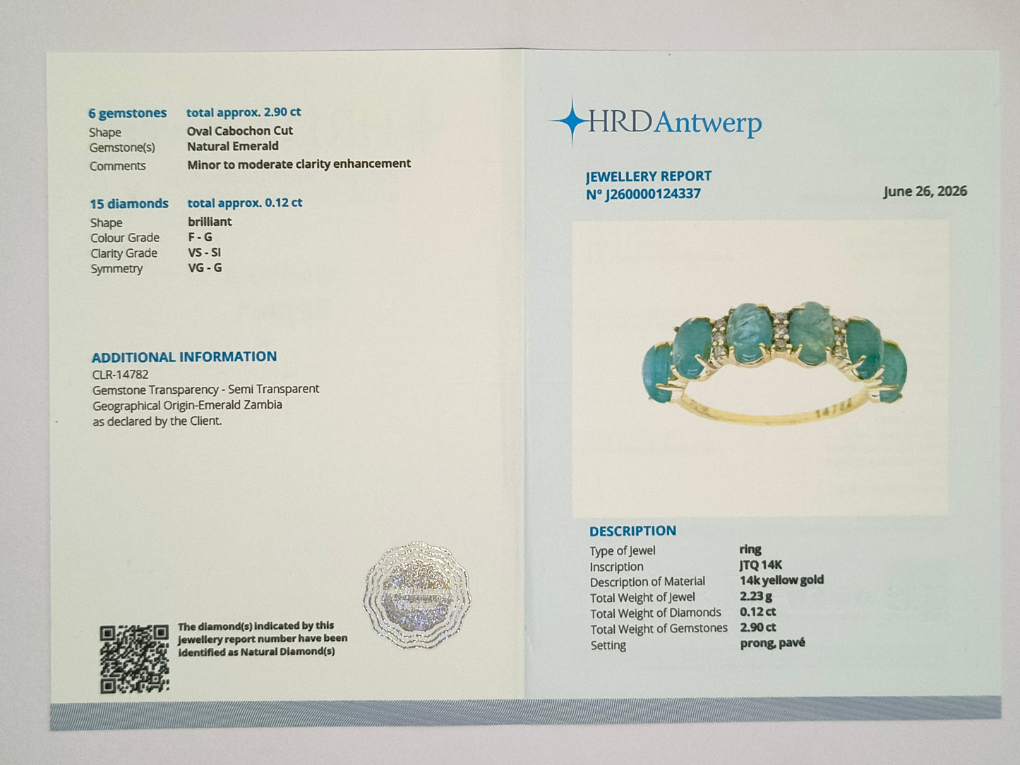 3.02 Ct Oval Cabochon Cut Natural Emerald 14K Gold Ring