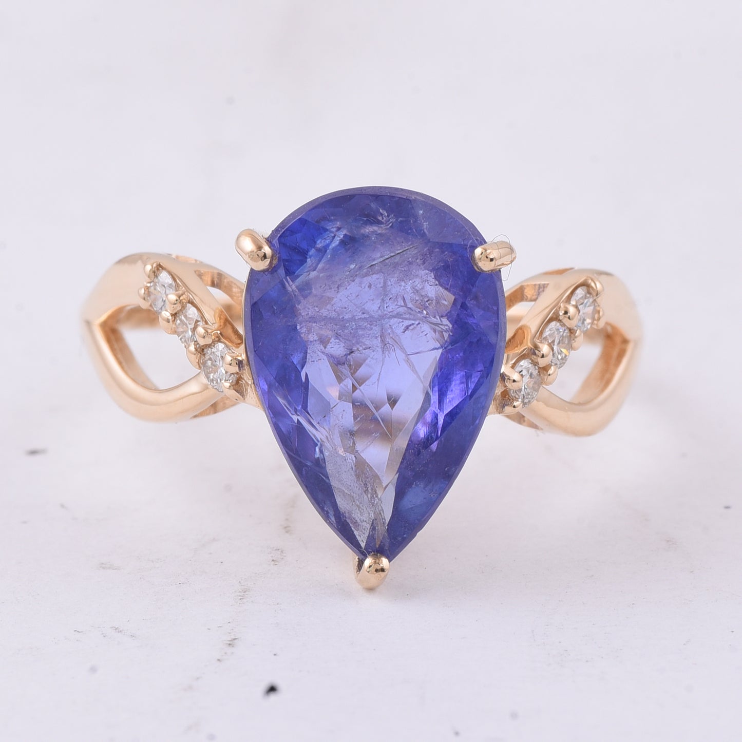 4.13 Ct Pear Natural Tanzanite 14K Gold Ring