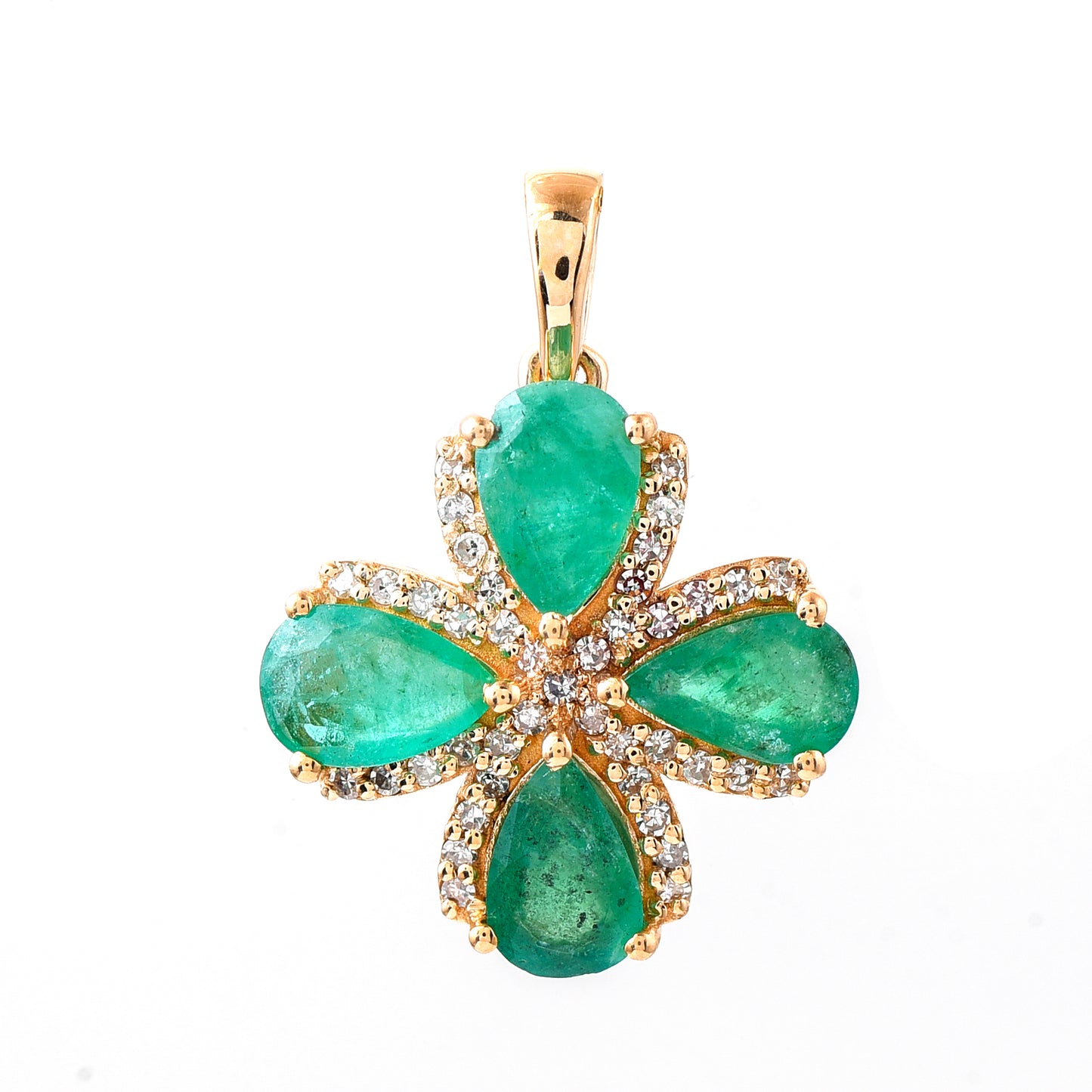 1.52 Ct Pear Mixed Cut Natural Emerald 14K Gold Pendant