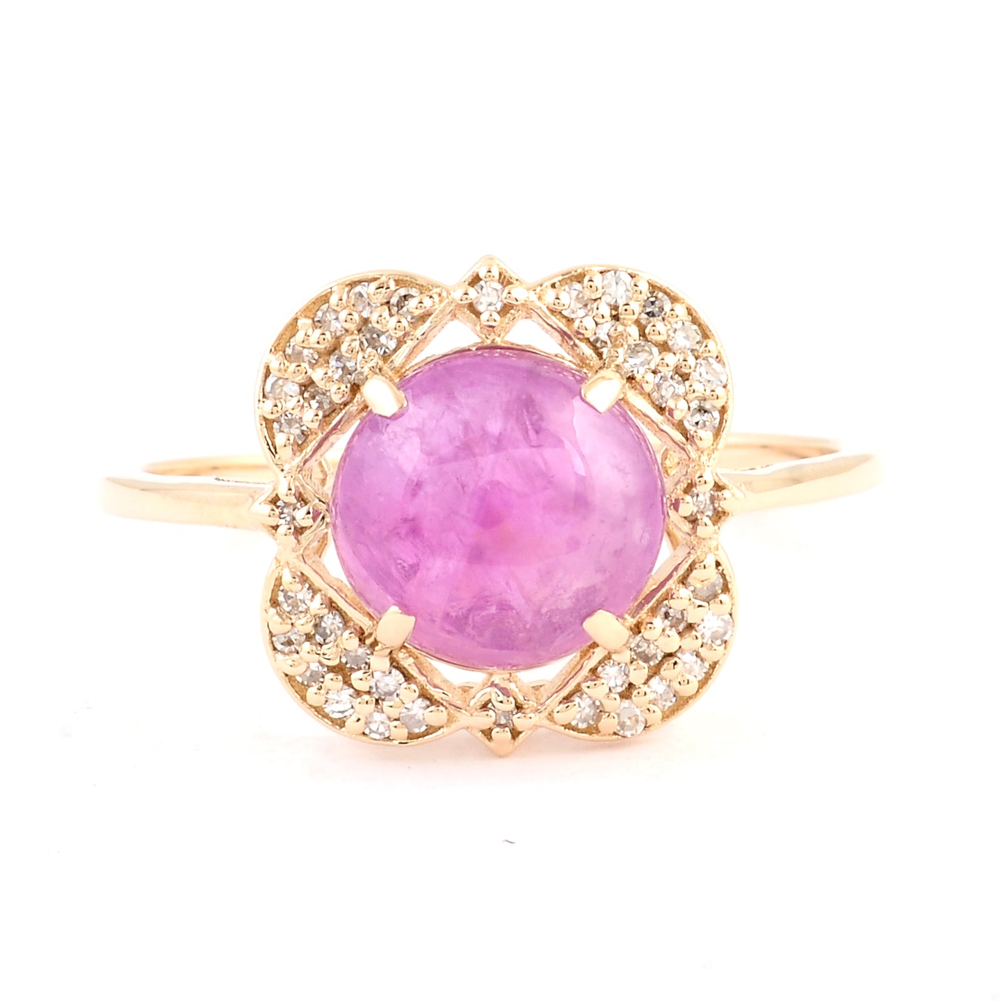 2.57 Ct Oval Cabochon Natural Corundum Pink Sapphire 14K Gold Ring