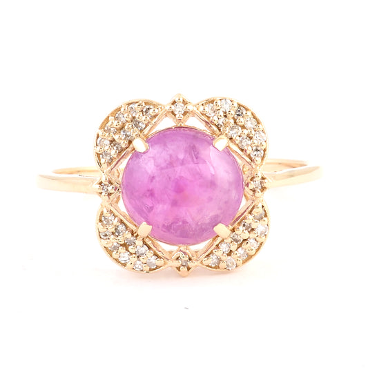 2.57 Ct Oval Cabochon Natural Corundum Pink Sapphire 14K Gold Ring