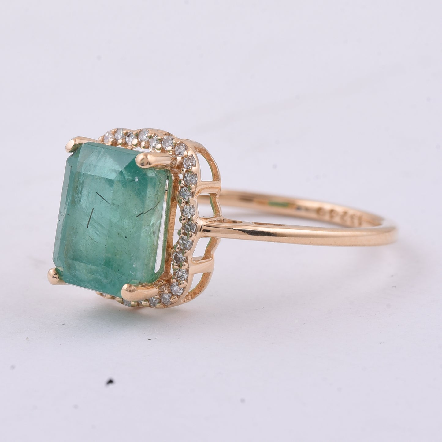 3.27 Ct Octagon Step Cut Natural Emerald 14K Gold Ring