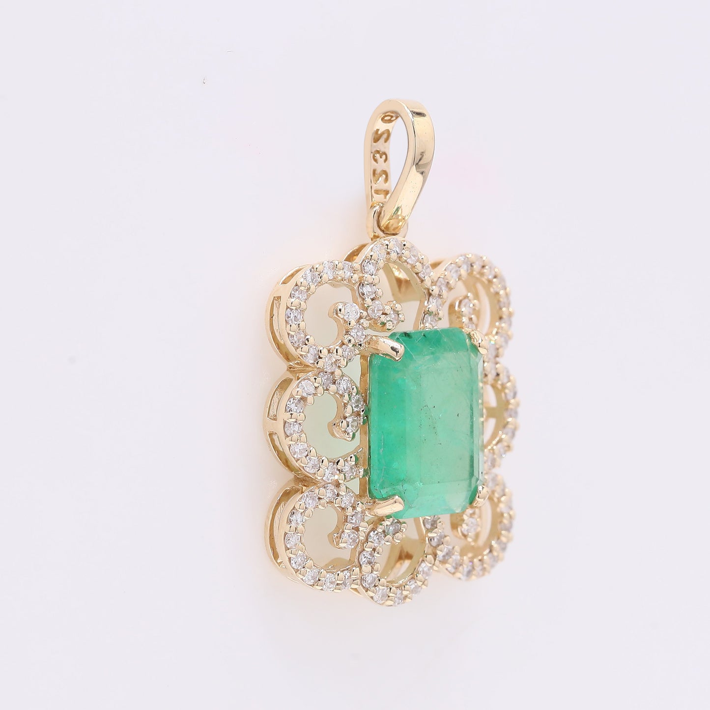 2.17 Ct Octagon Step Cut Natural Emerald 14K Gold Pendant