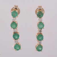 0.96 Ct Round Natural Emerald 14K Gold Earrings