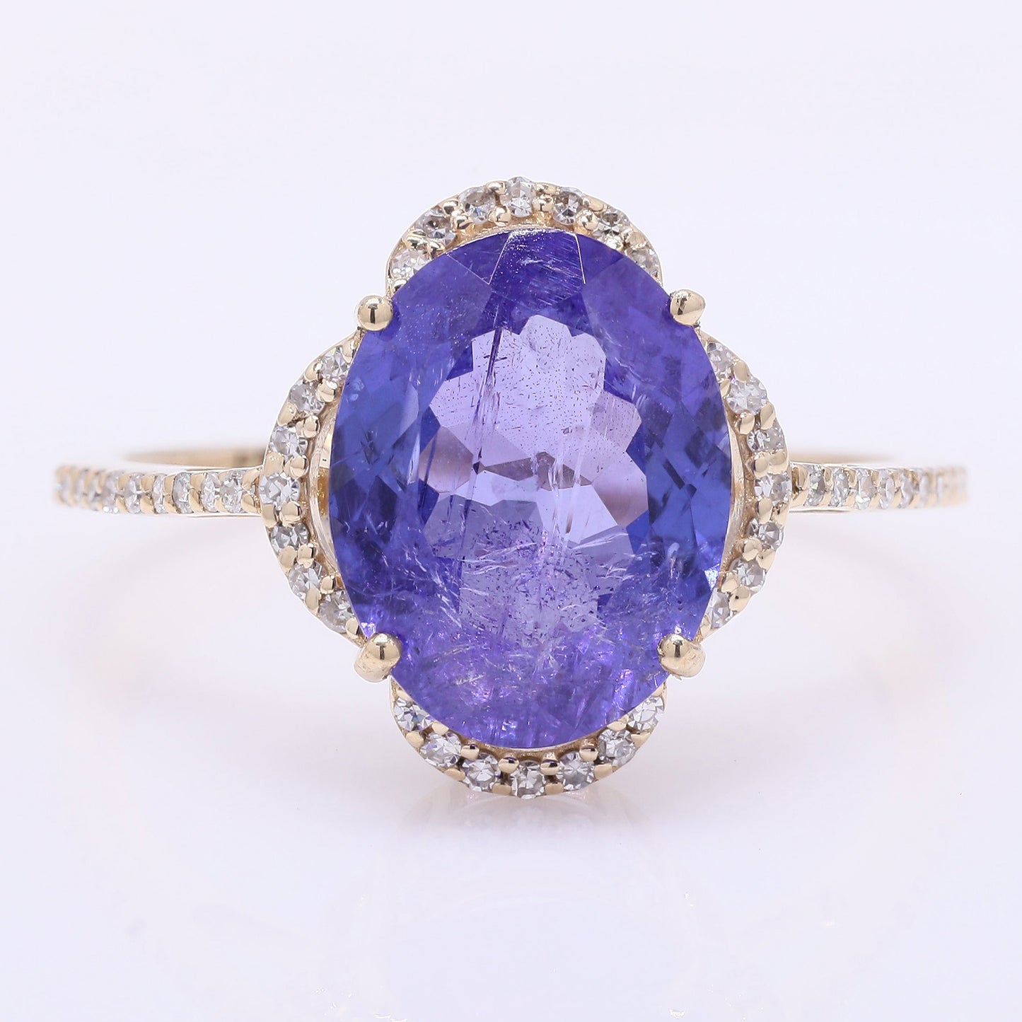 3.98 Ct Oval Mixed Cut Natural Tanzanite 14K Gold Ring
