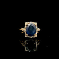 3.27 Ct Oval Mixed Cut Natural Sapphire 14K Gold Ring