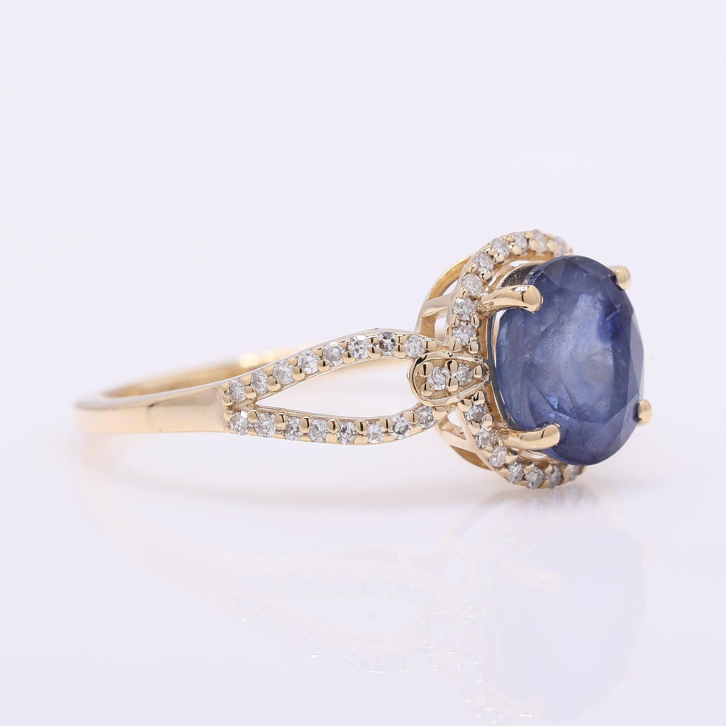 2.58 Ct Oval Mixed Cut Natural Sapphire 14K Gold Ring