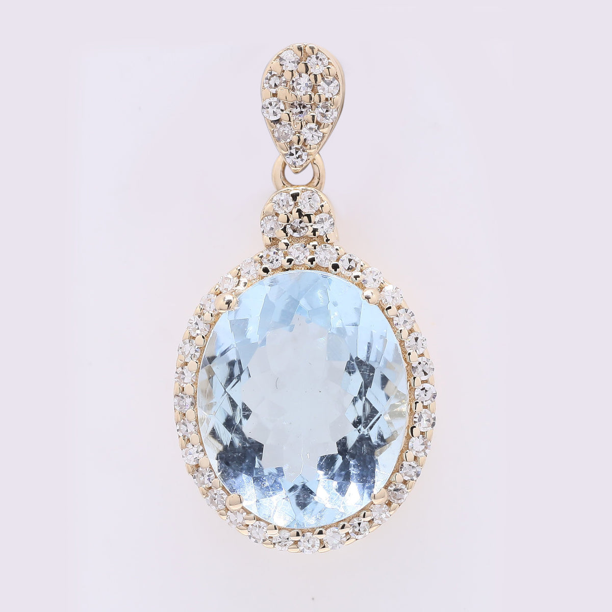 2.51 Ct Oval Mixed Cut Natural Aquamarine 14K Gold Pendant