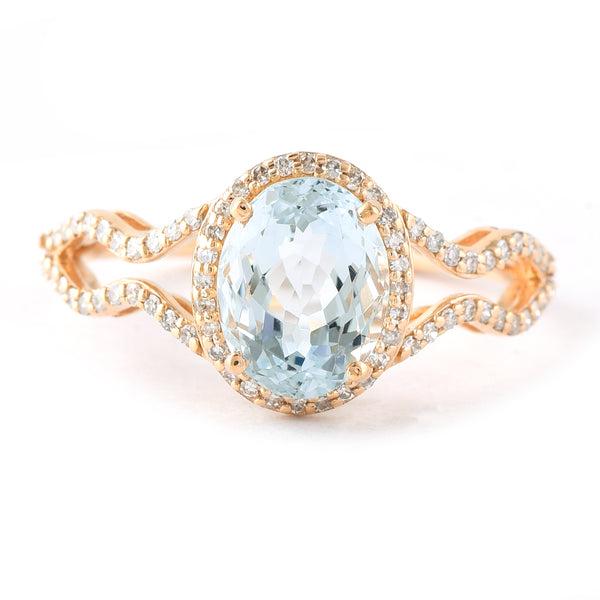 1.89 Ct Oval Mixed Cut Natural Aquamarine 14K Gold Ring