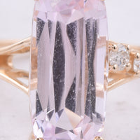 6.92 Ct Cushion Natural Kunzite 14K Gold Ring