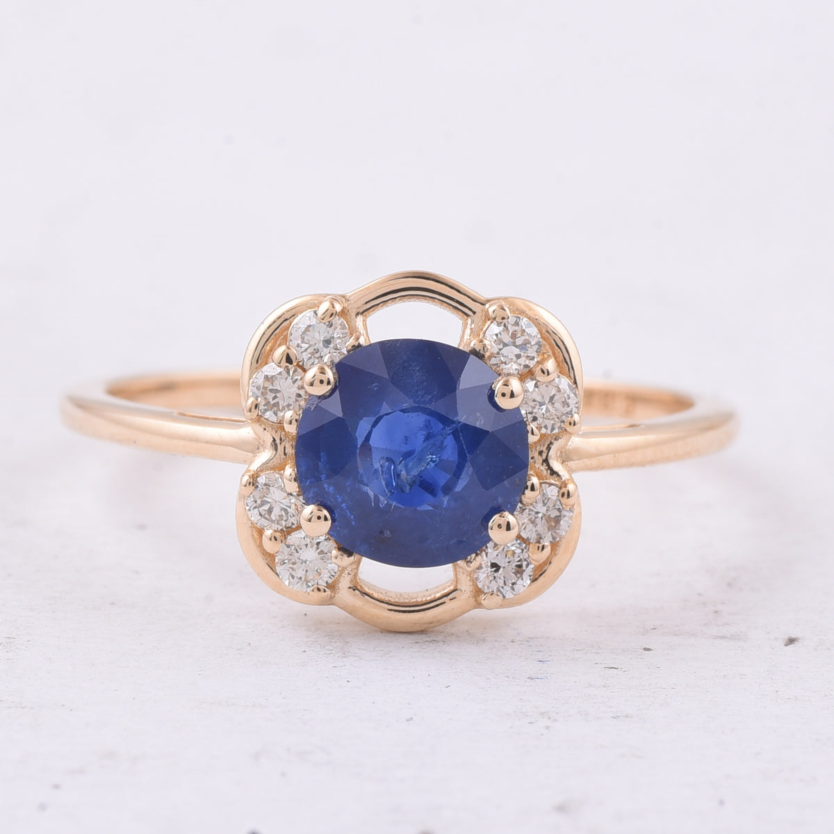 1.36 Ct Round Natural Sapphire 14K Gold Ring