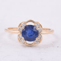 1.36 Ct Round Natural Sapphire 14K Gold Ring