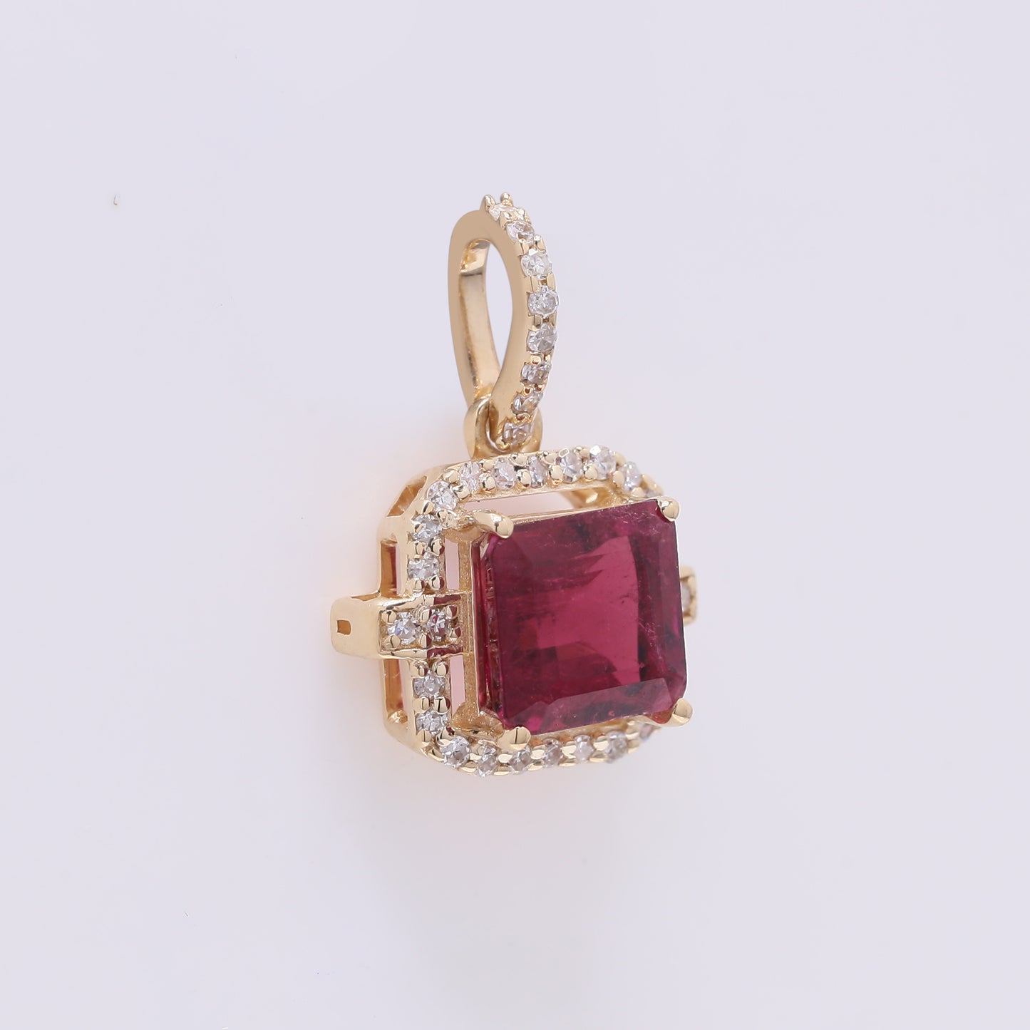 1.34 Ct Octagon Step Cut Natural Rubellite 14K Gold Pendant