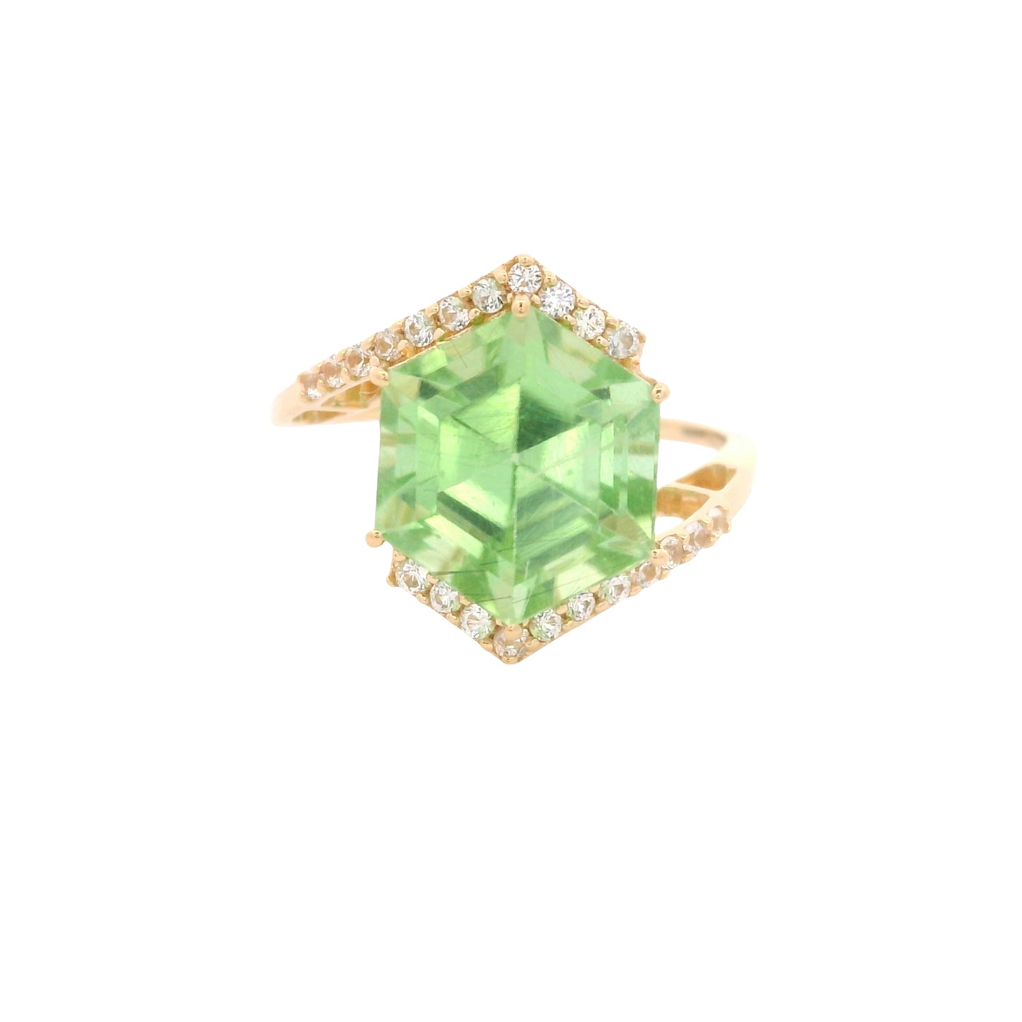 5.69 Ct Hexagon Peridot 14K Gold Ring