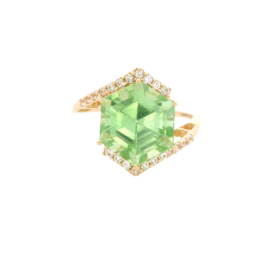 5.69 Ct Hexagon Peridot 14K Gold Ring