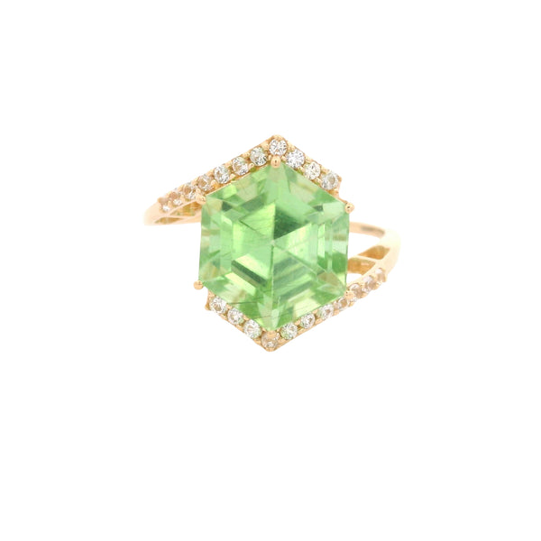 5.69 Ct Hexagon Peridot 14K Gold Ring