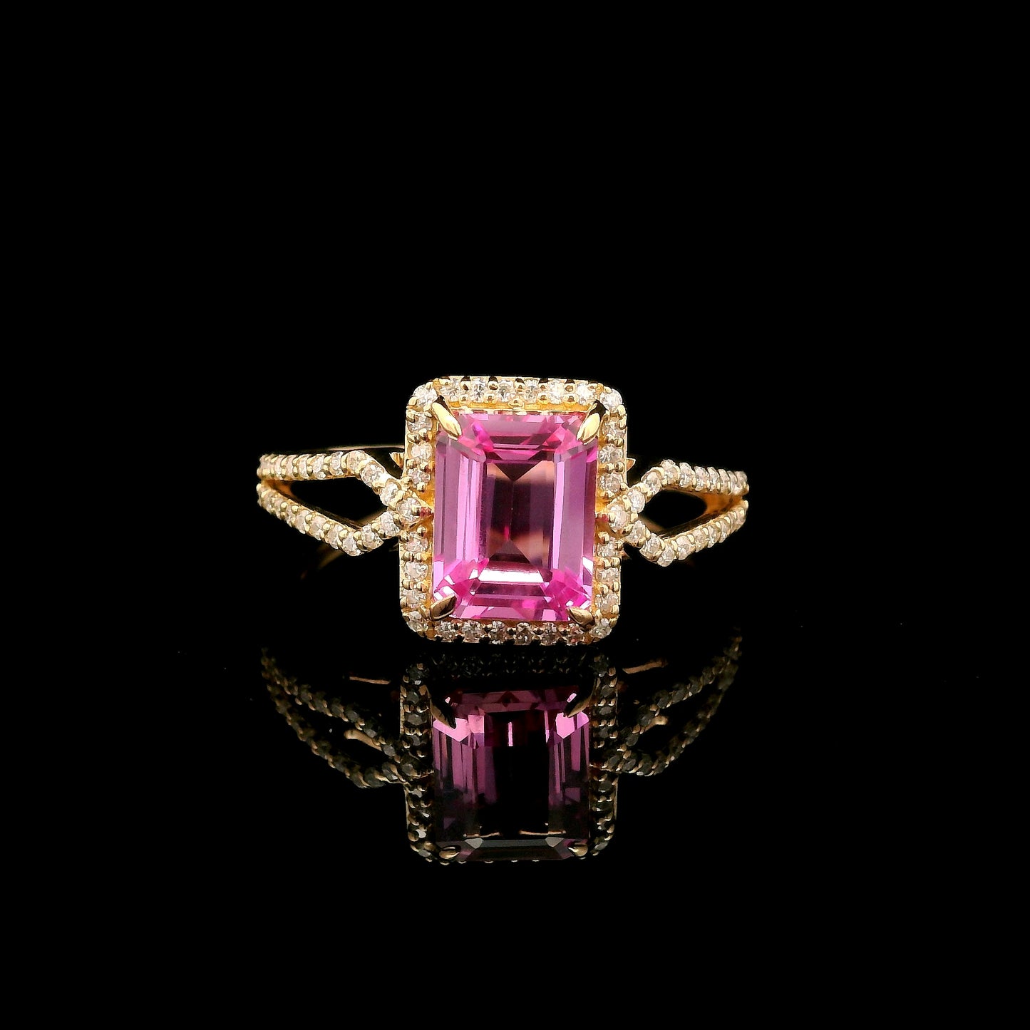 2.20 Ct Emerald Cut Lab Grown Pink Sapphire 14K Gold Ring