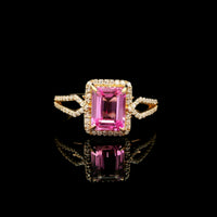 2.20 Ct Emerald Cut Lab Grown Pink Sapphire 14K Gold Ring