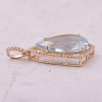 4.61 Ct Pear Mixed Cut Natural Aquamarine 14K Gold Pendant