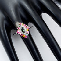 1.20 Ct Marquise Mixed Cut, Square Step Cut, Round Mixed Cut Natural Multi-Coloured Tourmaline 950 Platinum Ring