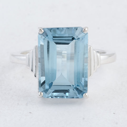 8.00 Ct Octagon Blue Topaz 925 Sterling Silver Ring