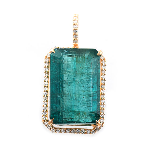 9.89 Ct Octagon Step Cut Natural Emerald 14K Gold Pendant