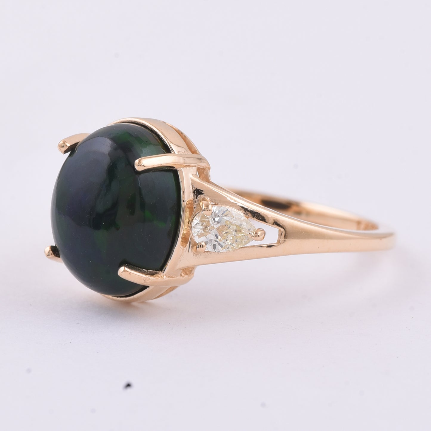 2.96 Ct Oval Cabochon Cut Natural Black Opal 14K Gold Ring
